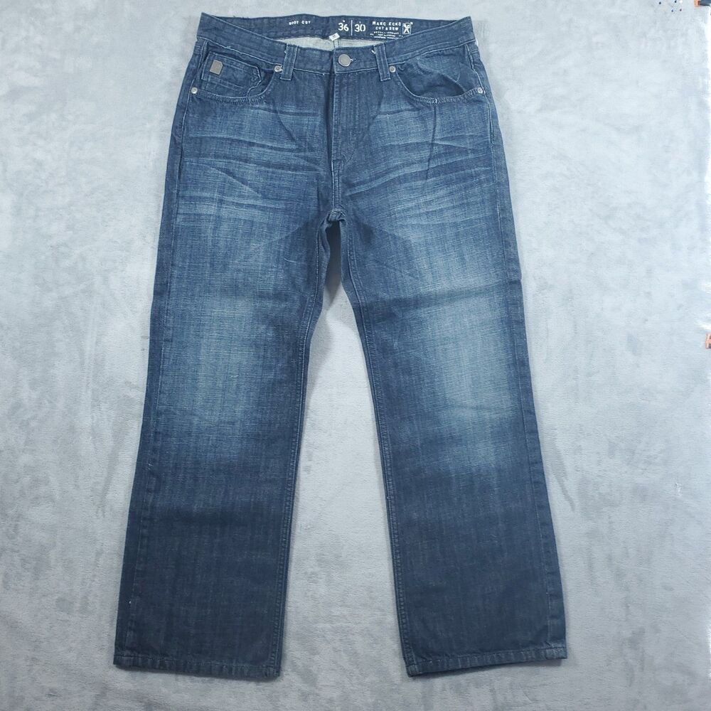 Marc Ecko Jeans Men 36x30 Boot Cut Dark Wash Faded Pants Cowboy Baggy Y2K Sew